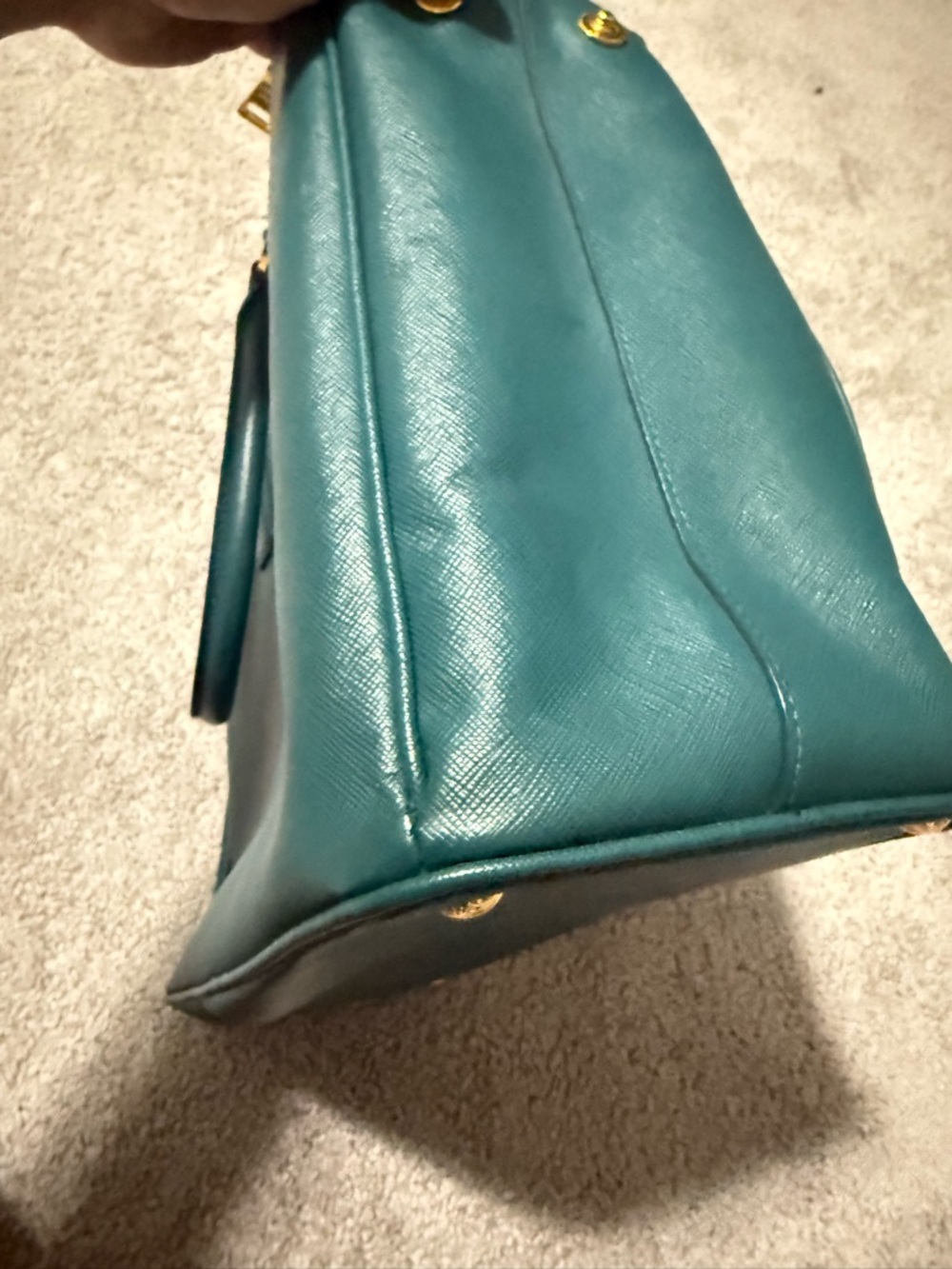 Prada Teal Saffiano Leather Double-Handle Tote with Gold Hardware - Picture 4 of 7